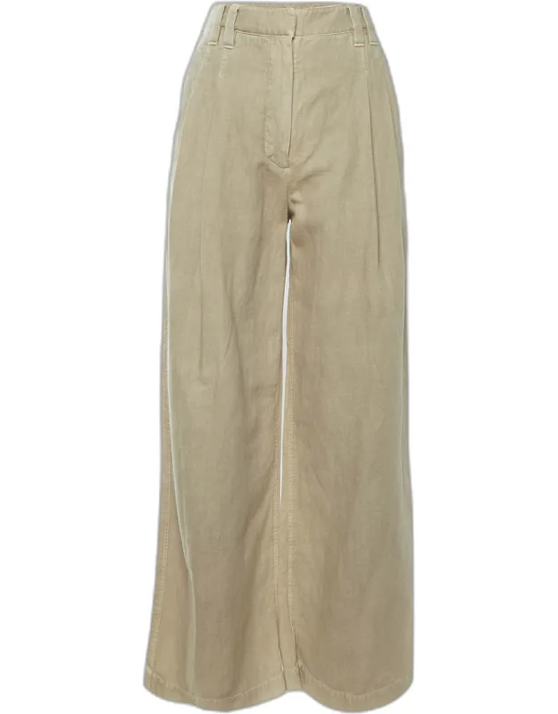 Faded Denim Pleated Wide Leg Pants