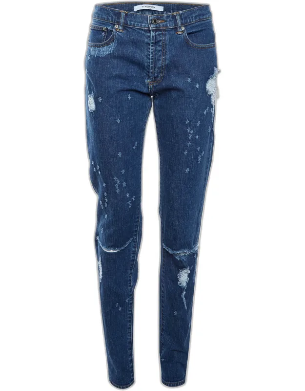 Washed Denim Distressed Slim Fit Jeans