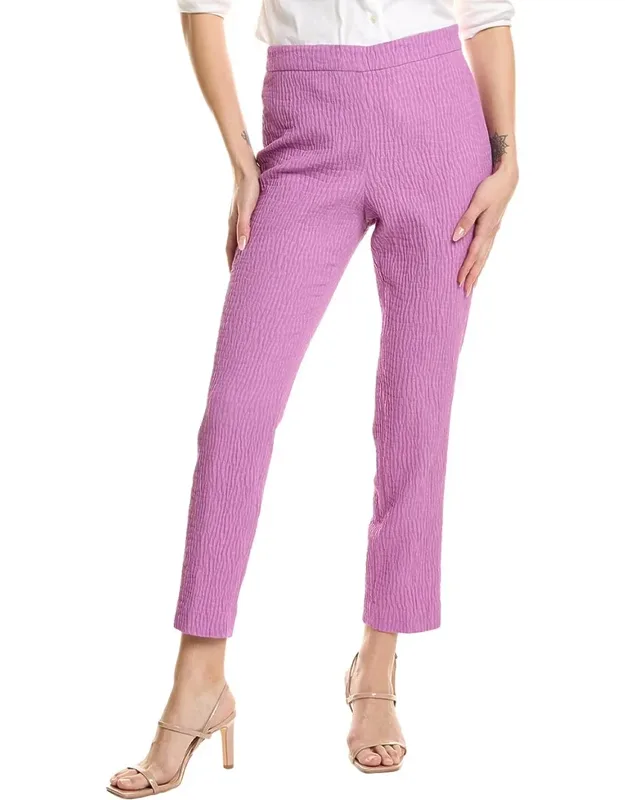 Textured Cotton Jacquard Side Zip Ankle Pants