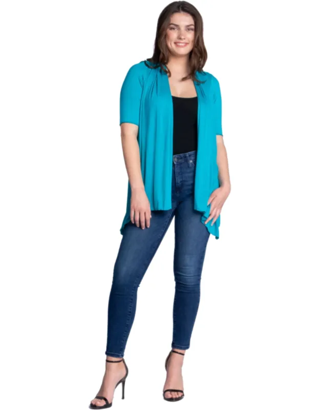 _open Front Cardigan With Half Sleeve - Cascading Design, Comfortable Stretch Material_