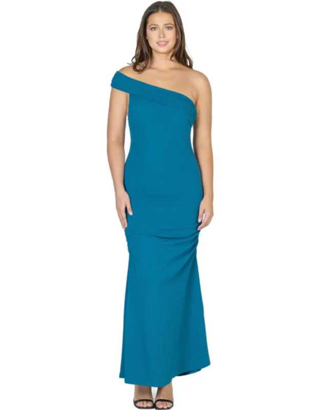 Comfort Apparel Formal One Shoulder Bodycon Dress With Elegant Ruching And Trumpet Hem