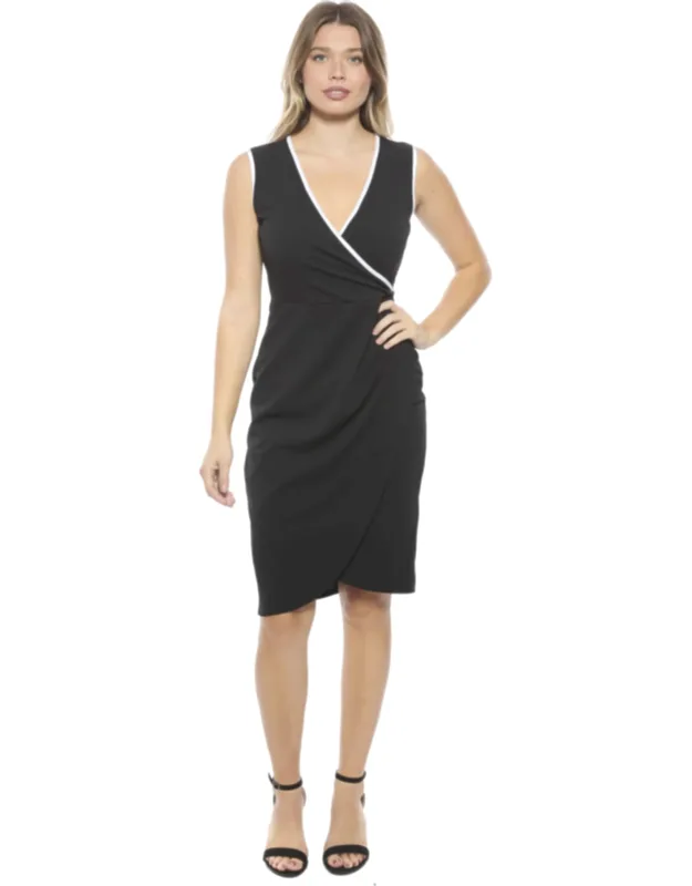 V Neck Sleeveless Faux Wrap Tulip Hemline Midi Dress