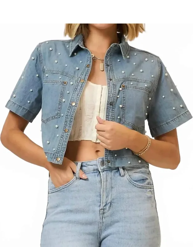 Denim Pearl Studded Jacket
