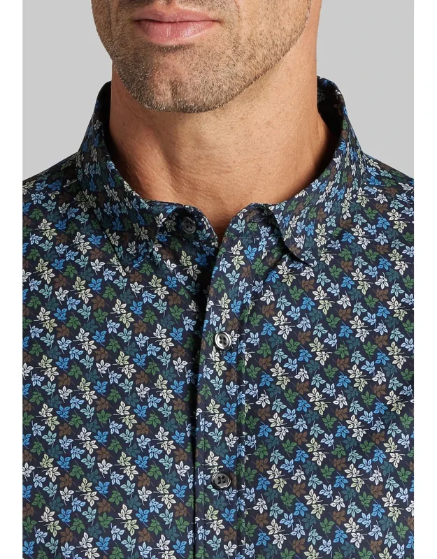 Traveler Coolmotion Tailored Fit Leaves 4-way Stretch Button Up Shirt