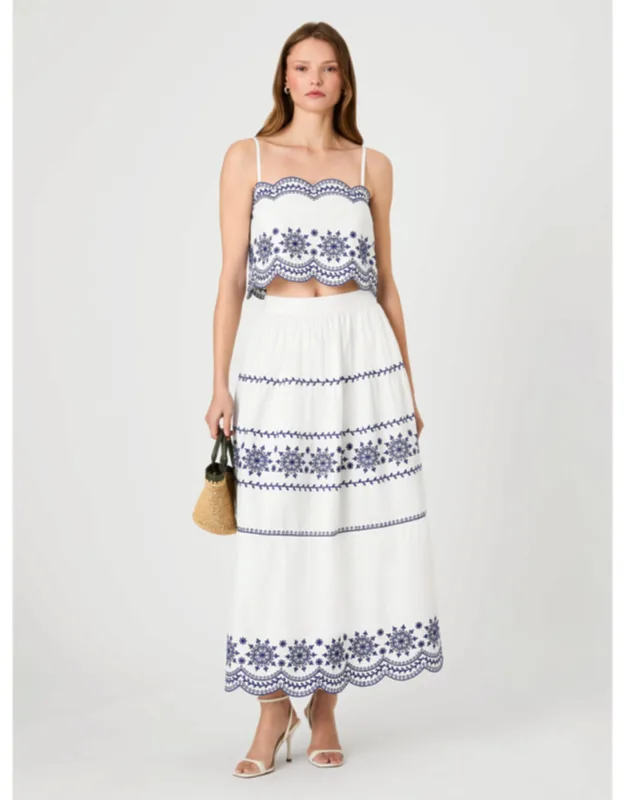 Cotton Embroidered Midi Skirt