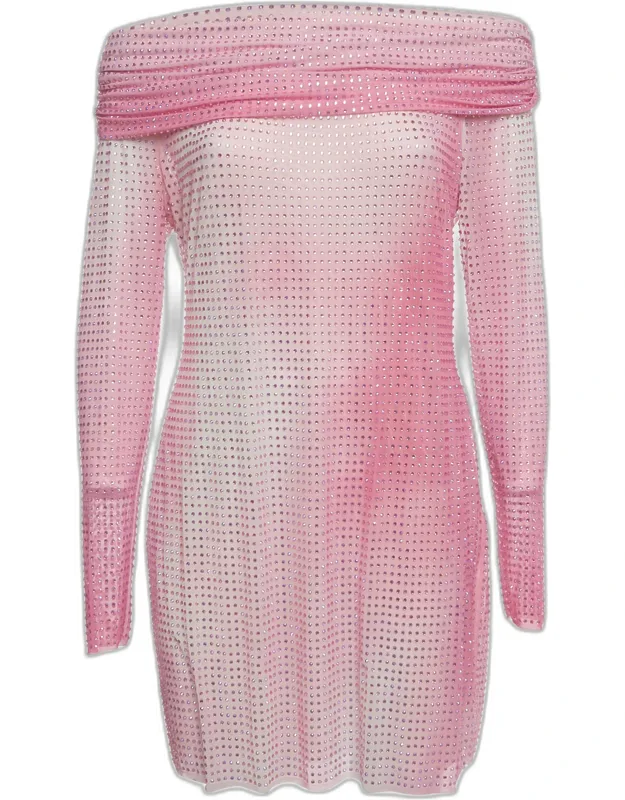 Rhinestone Embellished Mesh Knit Mini Dress