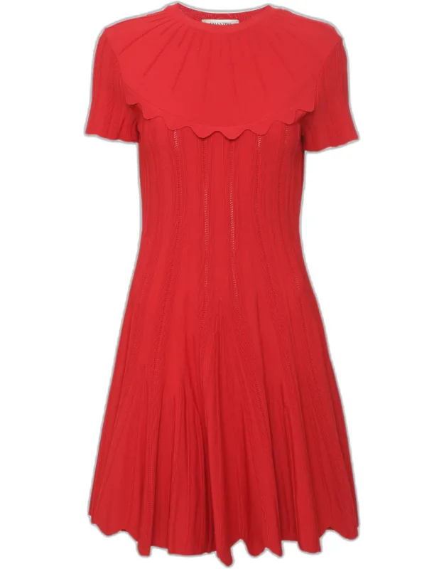 Stretch Knit Scalloped Mini Dress