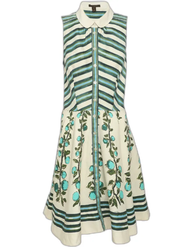 Floral Printed Linen Blend Sleeveless Knee Length Dress