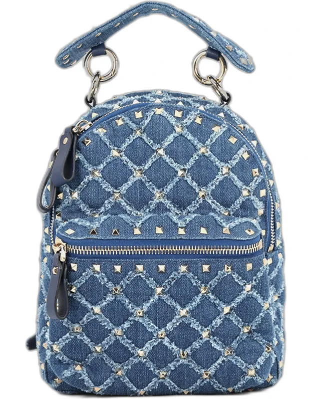 Mini Denim Studded Backpack Bag
