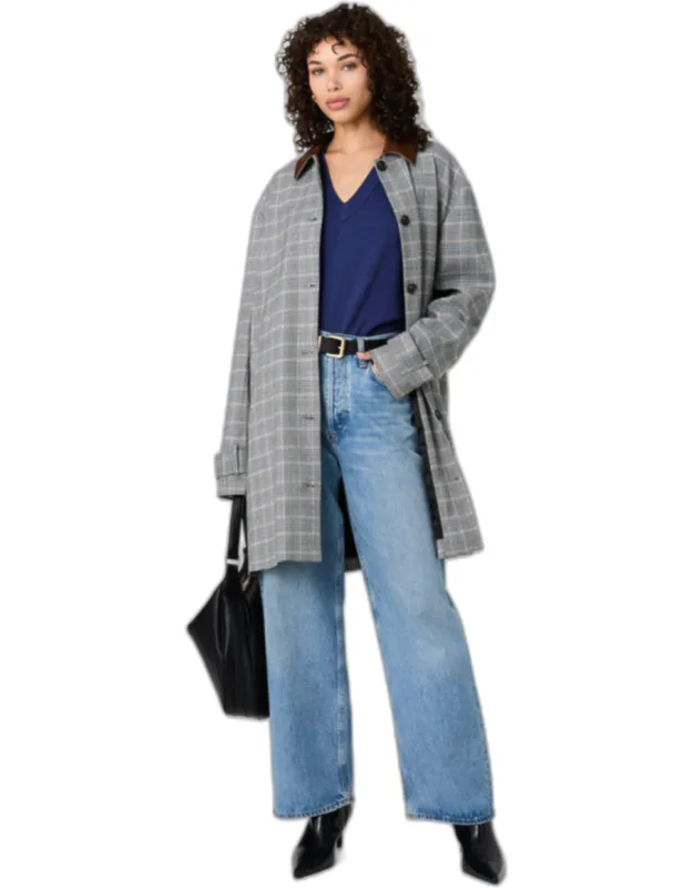 Plaid Suede Collar Coat