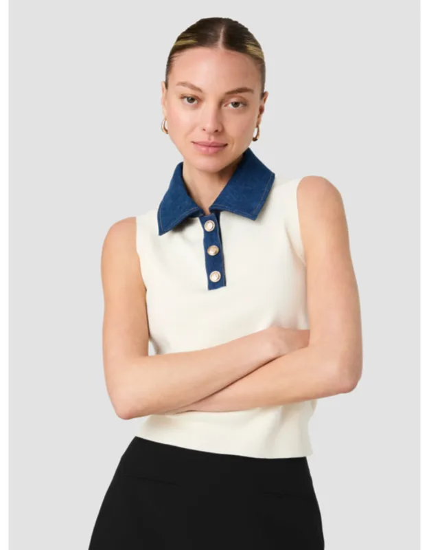 Knit Denim Collared Sweater Vest