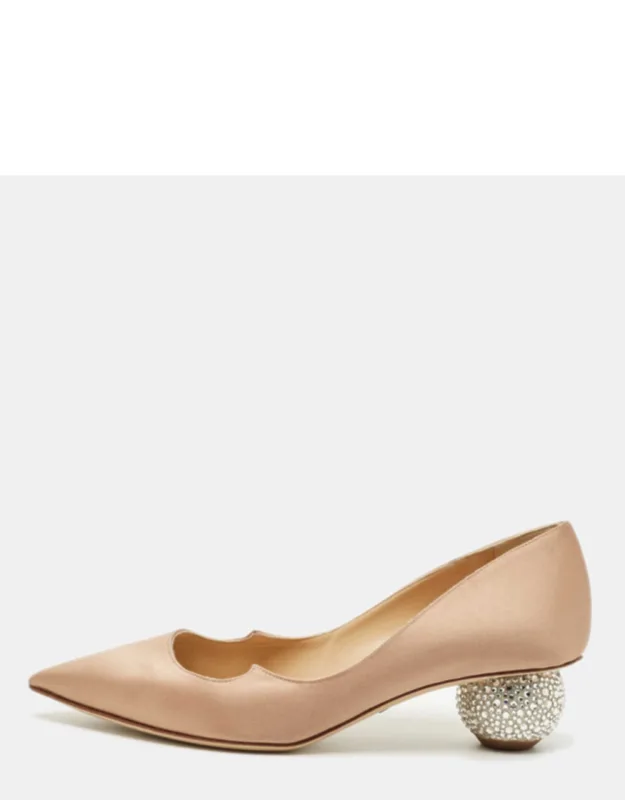 Satin Ankara Crystal Embellished Block Heel Pumps