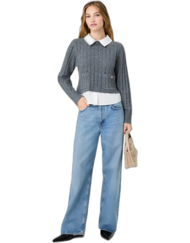 Knit Combo Collared Pullover