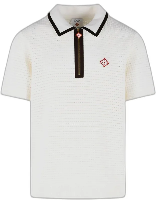 Waffle Stitch Wool Polo Shirt