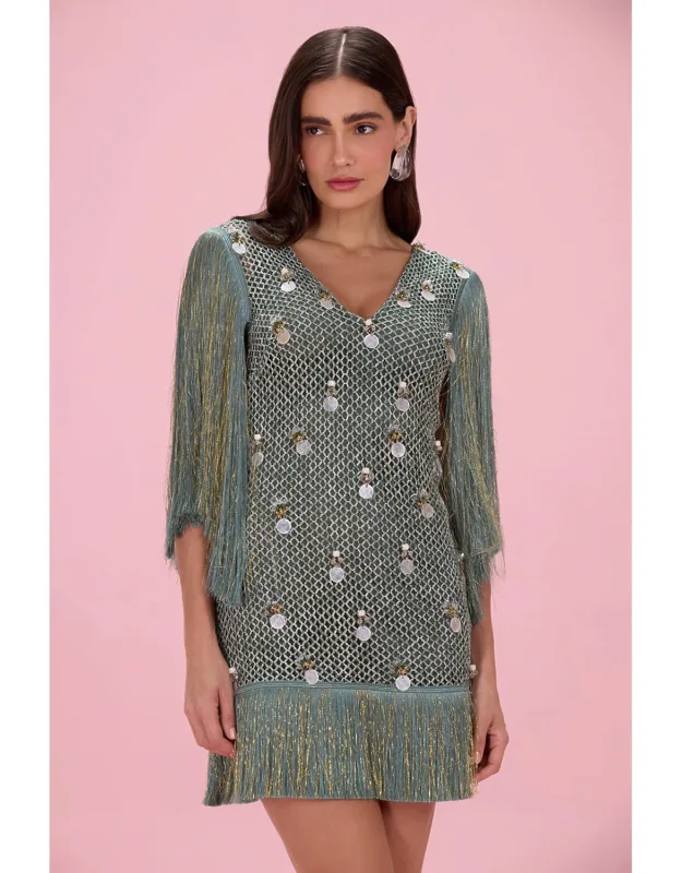 Crochet Fringe Mini Dress