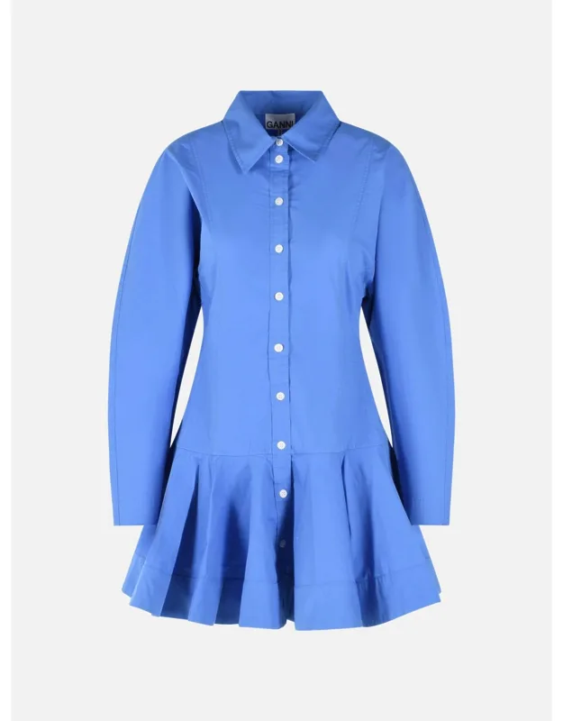 Light Blue Stretch Cotton Mini Dress