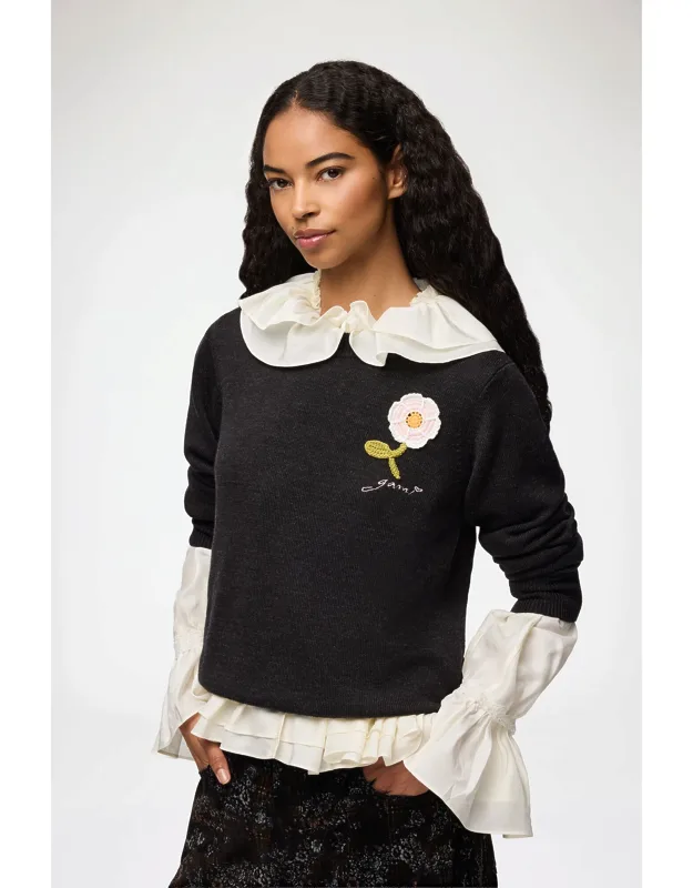 Mixed Jumper With Crochet Flower