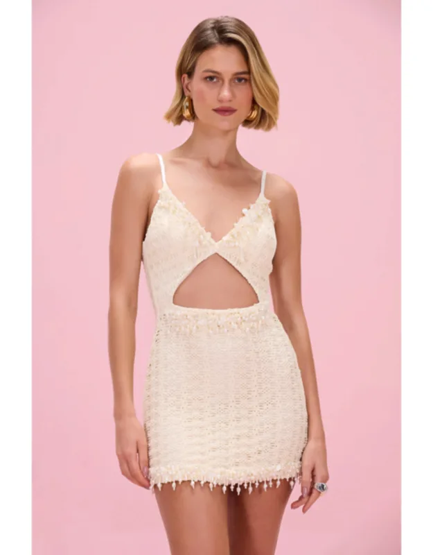 Twilight Mesh Cut-out Pearl Mini Dress