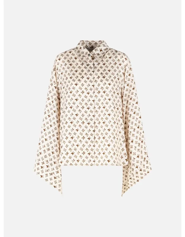 'obice' Silk Shirt With Pointed Collar And Asymmetrical Hem