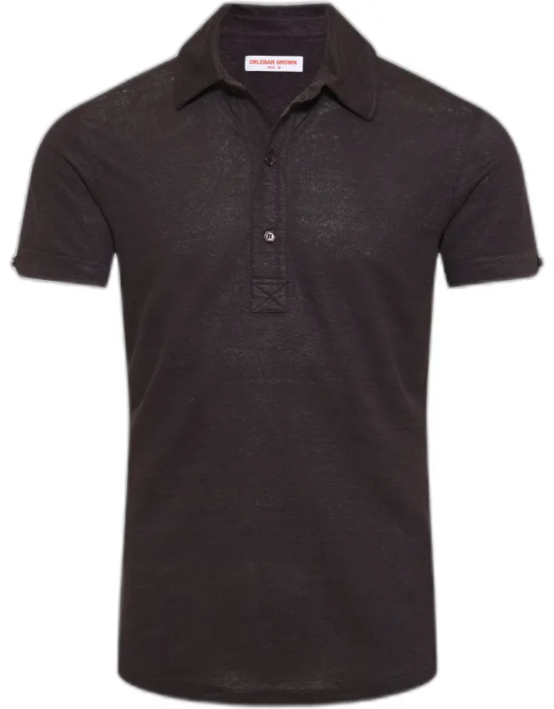 Espresso Luxury Linen Polo Shirt - Tailored Fit, Two-piece Collar