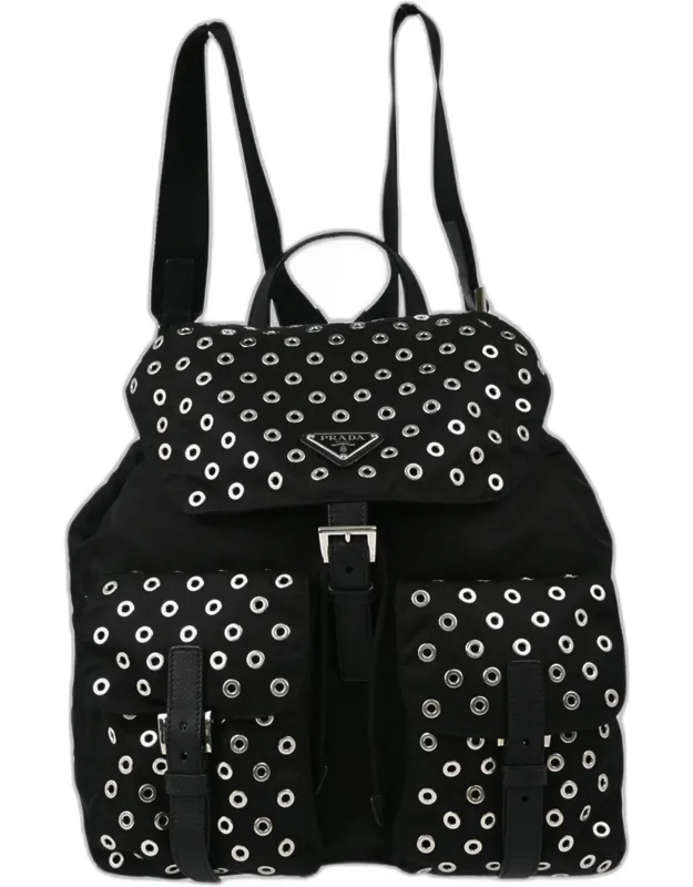 Grommet Embellished Medium Nylon Backpack Bag
