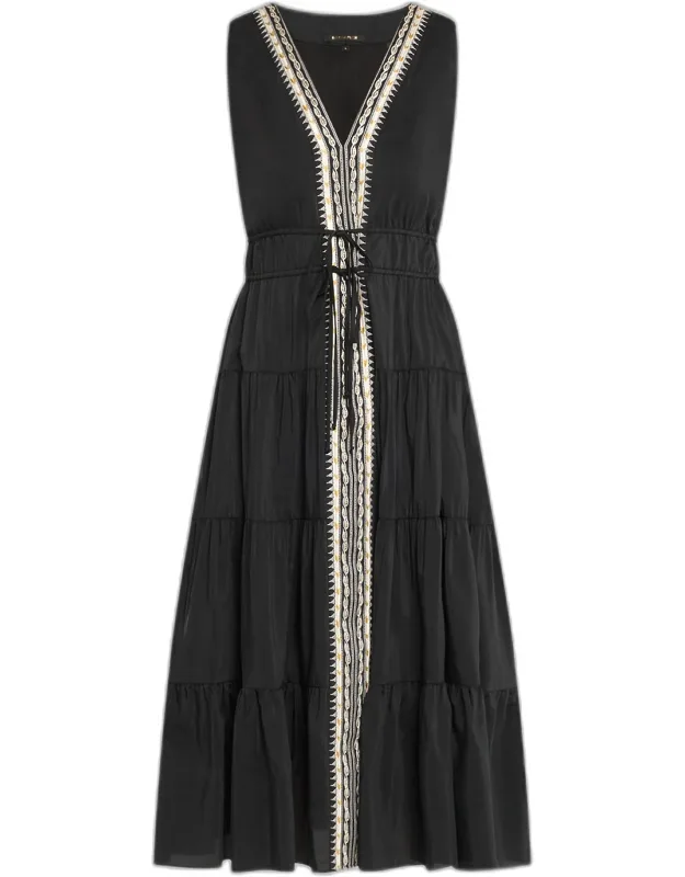 Edison Tiered Geo-embroidered Midi Dress