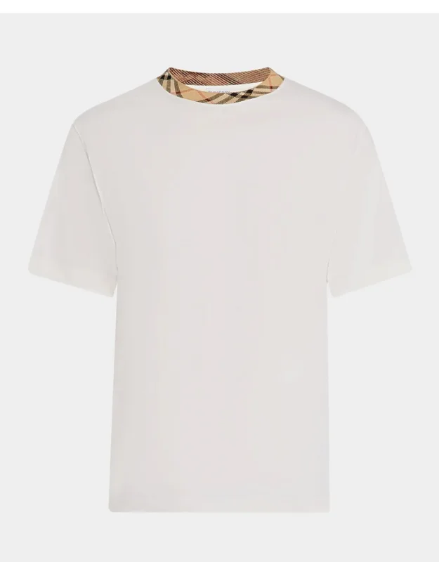 Cotton Check-trim Crewneck T-shirt