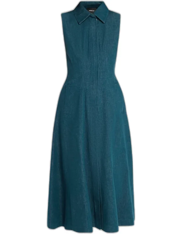Sleeveless Denim Midi Shirtdress