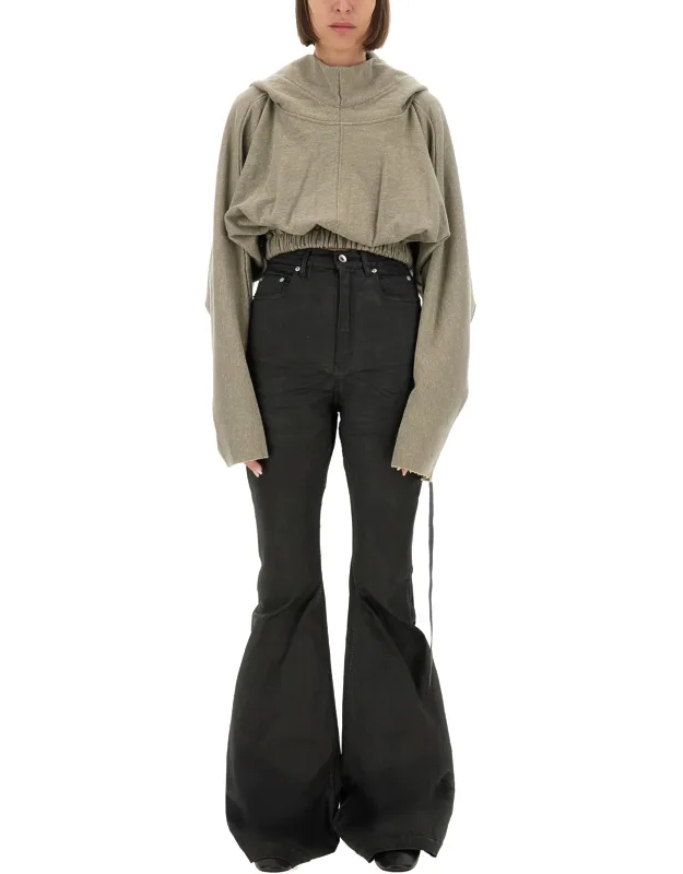 Cropped Hooded Tunic Sweatshirt