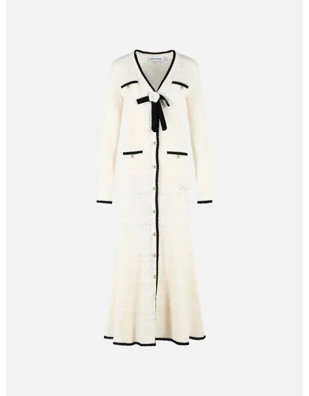 Long Cardigan In Cotton Blend Openwork Knit