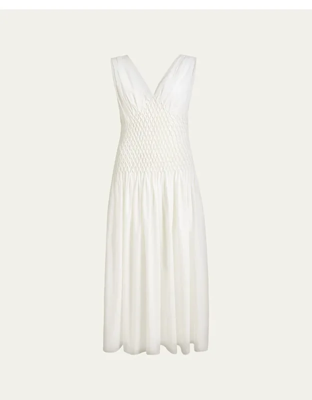 Nola Sleeveless Diamond Pleat Cotton Ankle Dress