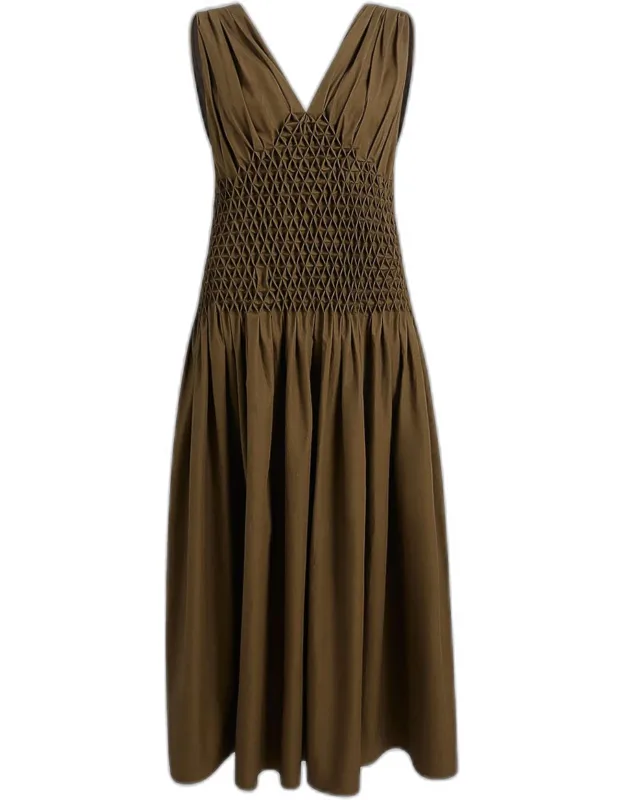 Nola Sleeveless Diamond Pleat Cotton Ankle Dress