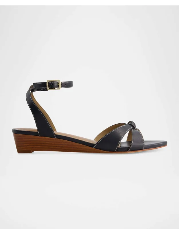 Leather Knot Wedge Sandals