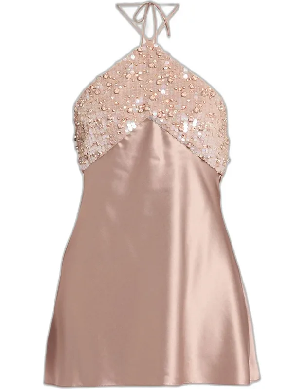 Embellished Satin Mini Dress