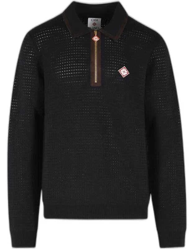 Waffle Stitch Wool Polo Shirt