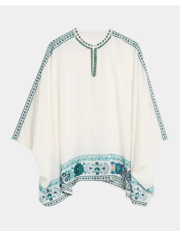 Floral & Geometric-embroidered Poncho