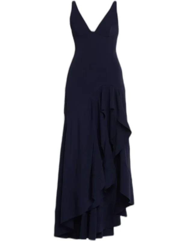 Sleeveless V-neck Frill Slit Maxi Dress