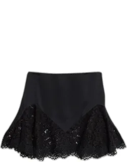 Lace-trim Satin Mini Skirt