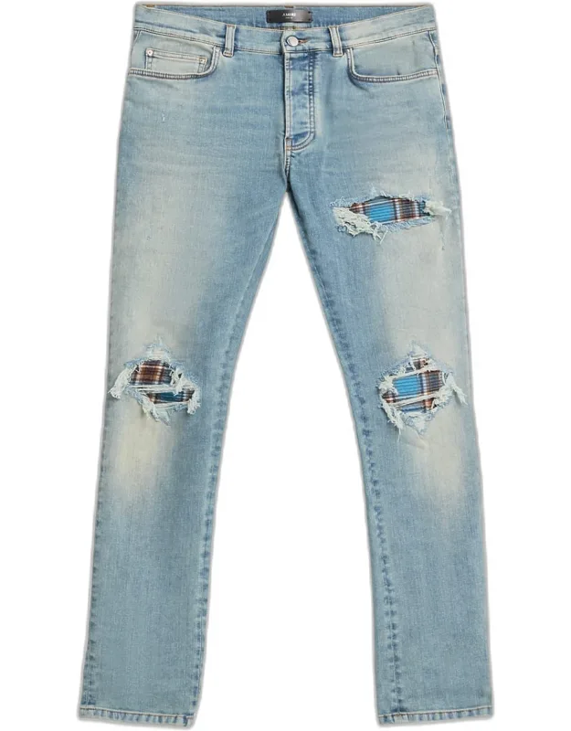 Plaid Repair Denim Skinny Jeans