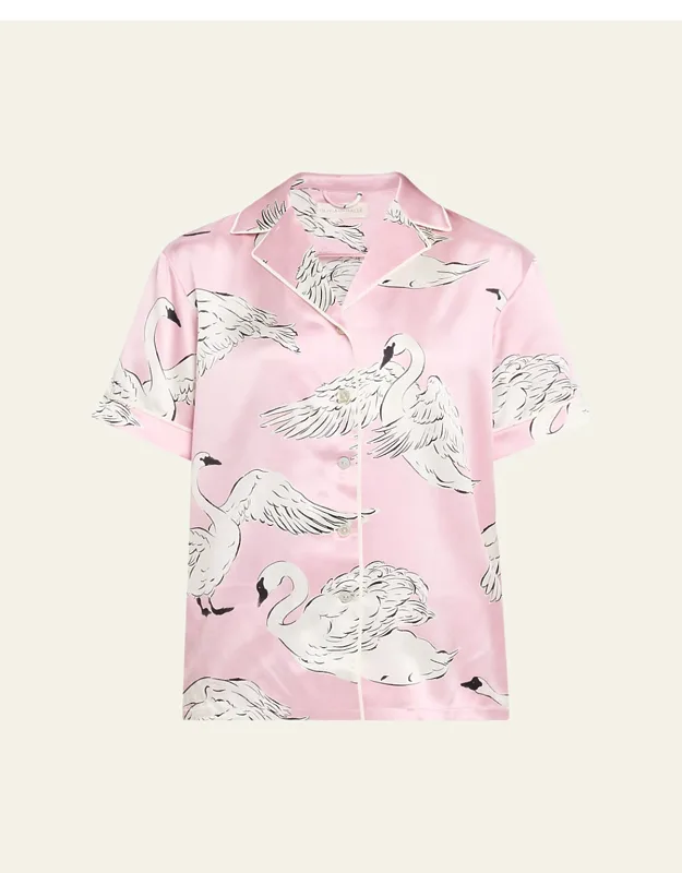 Swan-print Silk Satin Pajama Set