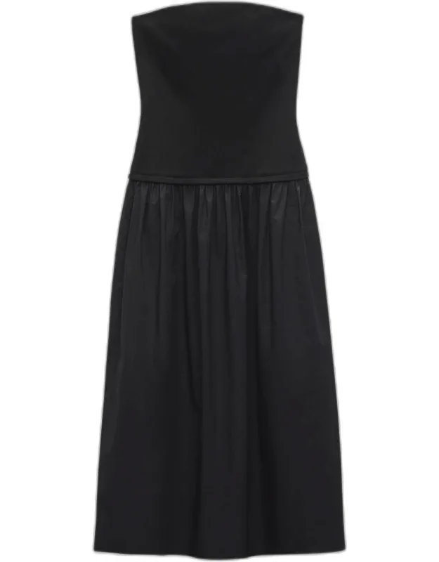 Strapless Mixed-media Midi Dress