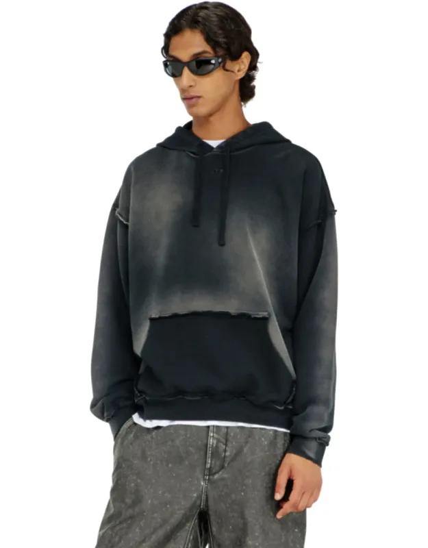 Faded Cotton Hoodie With Frayed Details