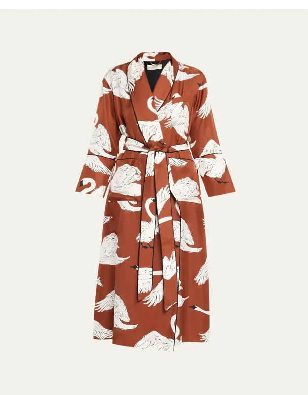 Swan-print Silk Robe
