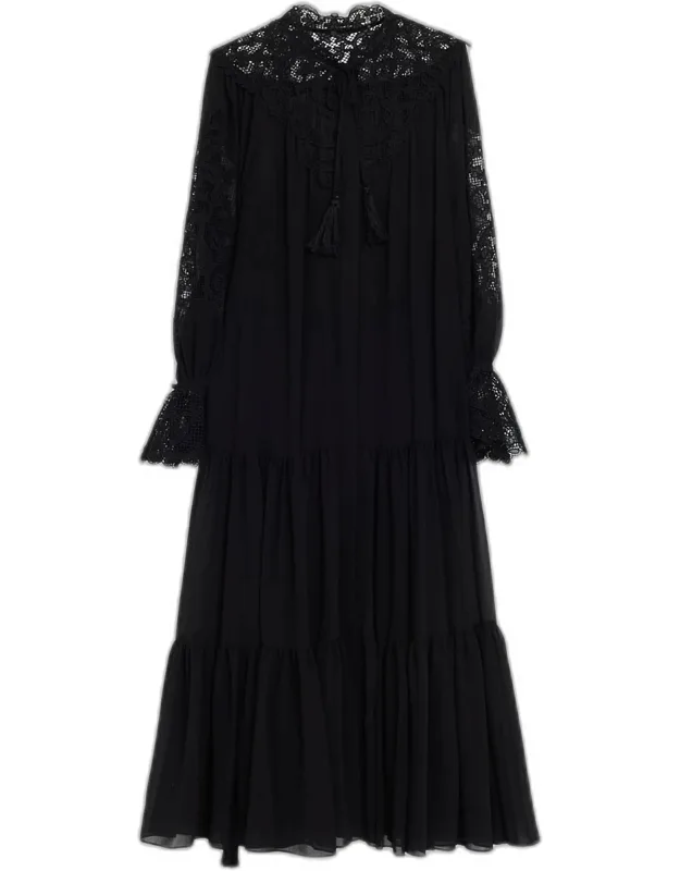 Tiered Lace-inset Maxi Dress