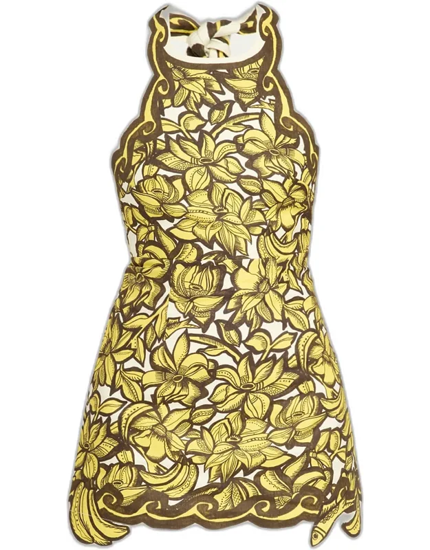 Floral Hemp Halter Mini Dress