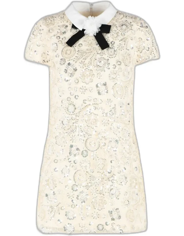 Cream Polyester Mini Dress