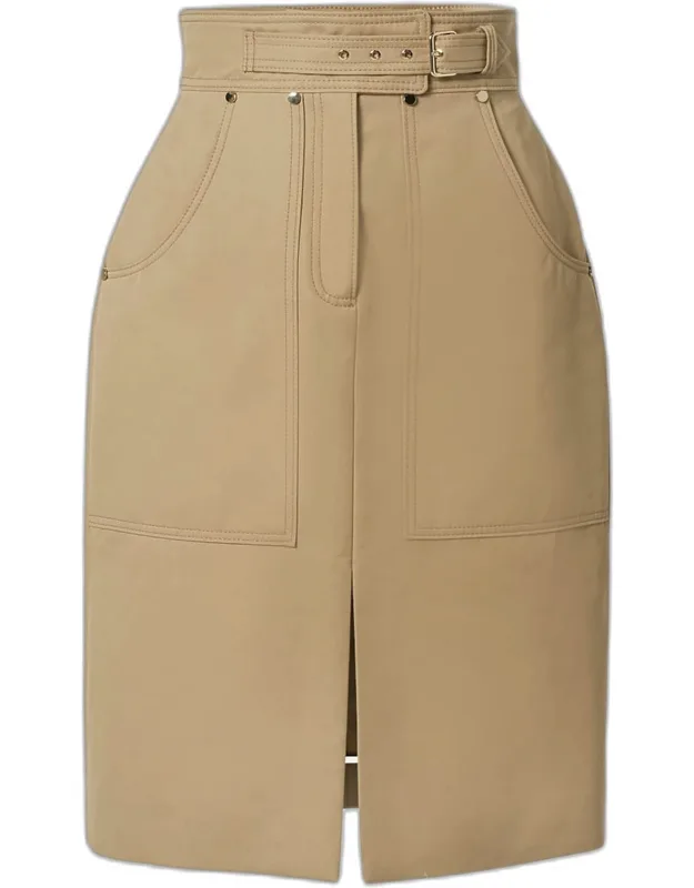 Belted Cotton Pencil Skirt