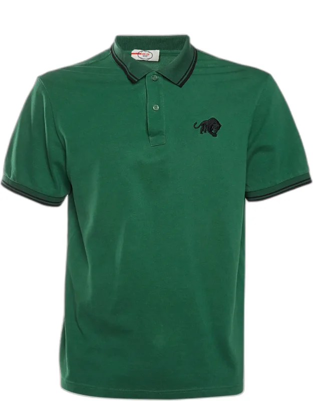 Sport Green Panther Embroidered Cotton Pique Polo T-shirt