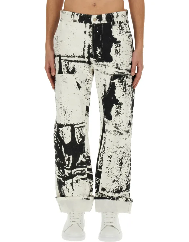 Workwear Jeans With Fold Print