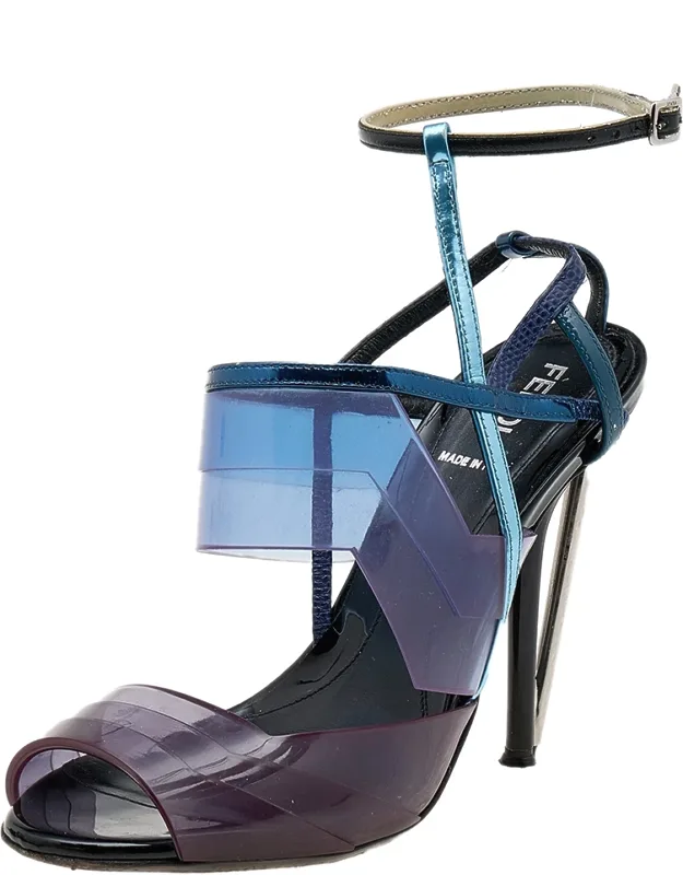 Multicolor Pvc And Leather Open Toe Ankle Strap Sandals
